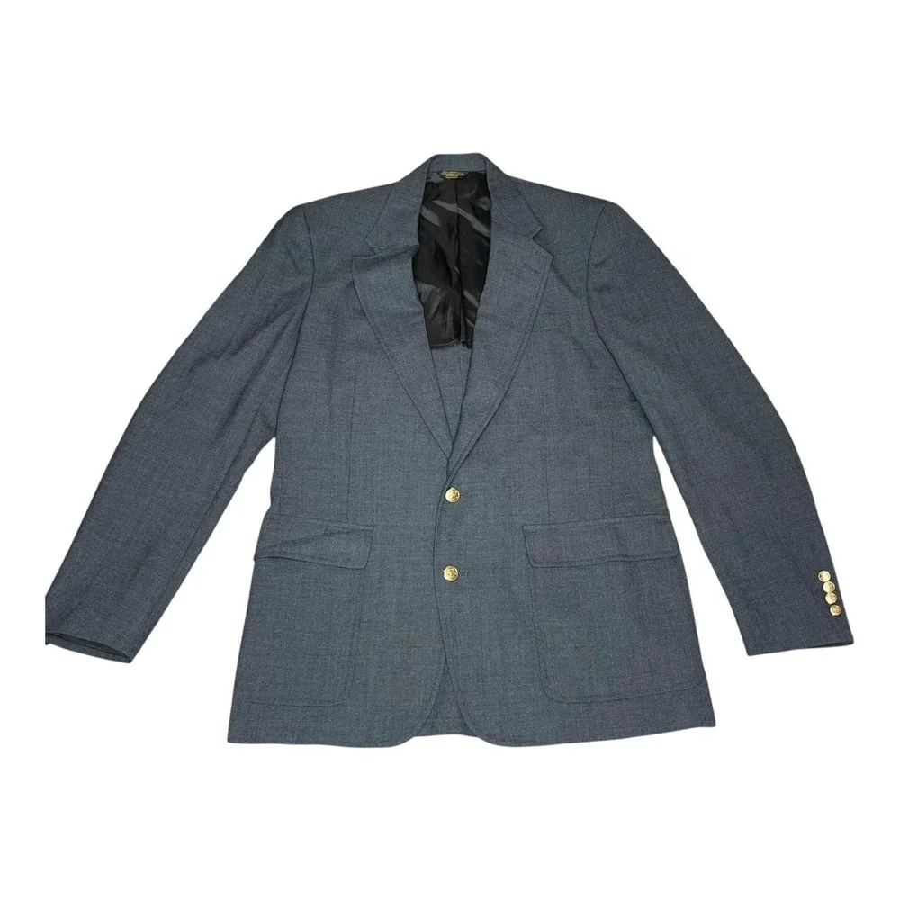 John Weitz Palm Beach Mens Big‎ Tall 44L Gray Blazer Gold Crest Buttons USA Made